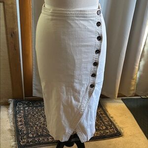 Cream Denim Button-Down Rosebud Skirt